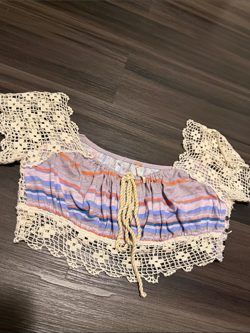 Free People Lavender Striped Crochet-Trim Crop Top